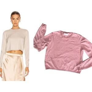 SABLYN Women’s Pink Cropped Cashmere Silk Blend Long Sleeve Sweater Top
